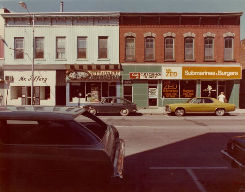 #7 Mr Jeffery at 316, Olympia Restaurant at 318, Cue & Cushion Billiards at 320 and Mr Zed Submarines and Burgers at 324 Front Street, Belleville