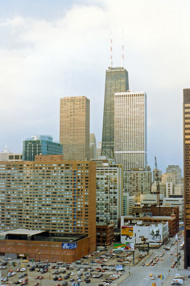 #23 Looking toward the John Hancock Center and Water Tower Place from Sheraton Hotel, Chicago, February 1996