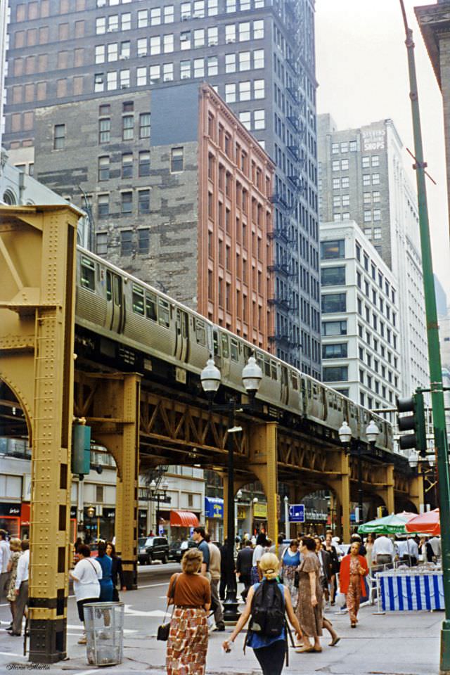 #32 Wabash Avenue looking north from Monroe Street, Chicago Loop, July 1996