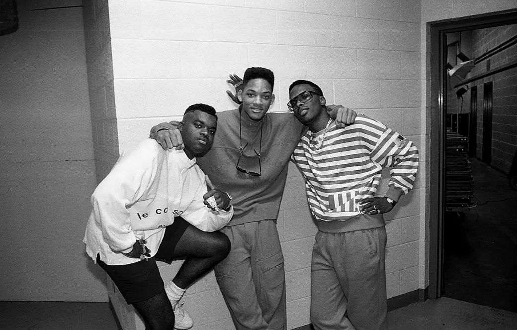 #14 DJ Jazzy Jeff & the Fresh Prince pose for photos with dancer Ready Rock C backstage at the UIC Pavilion in Chicago in July 1988.