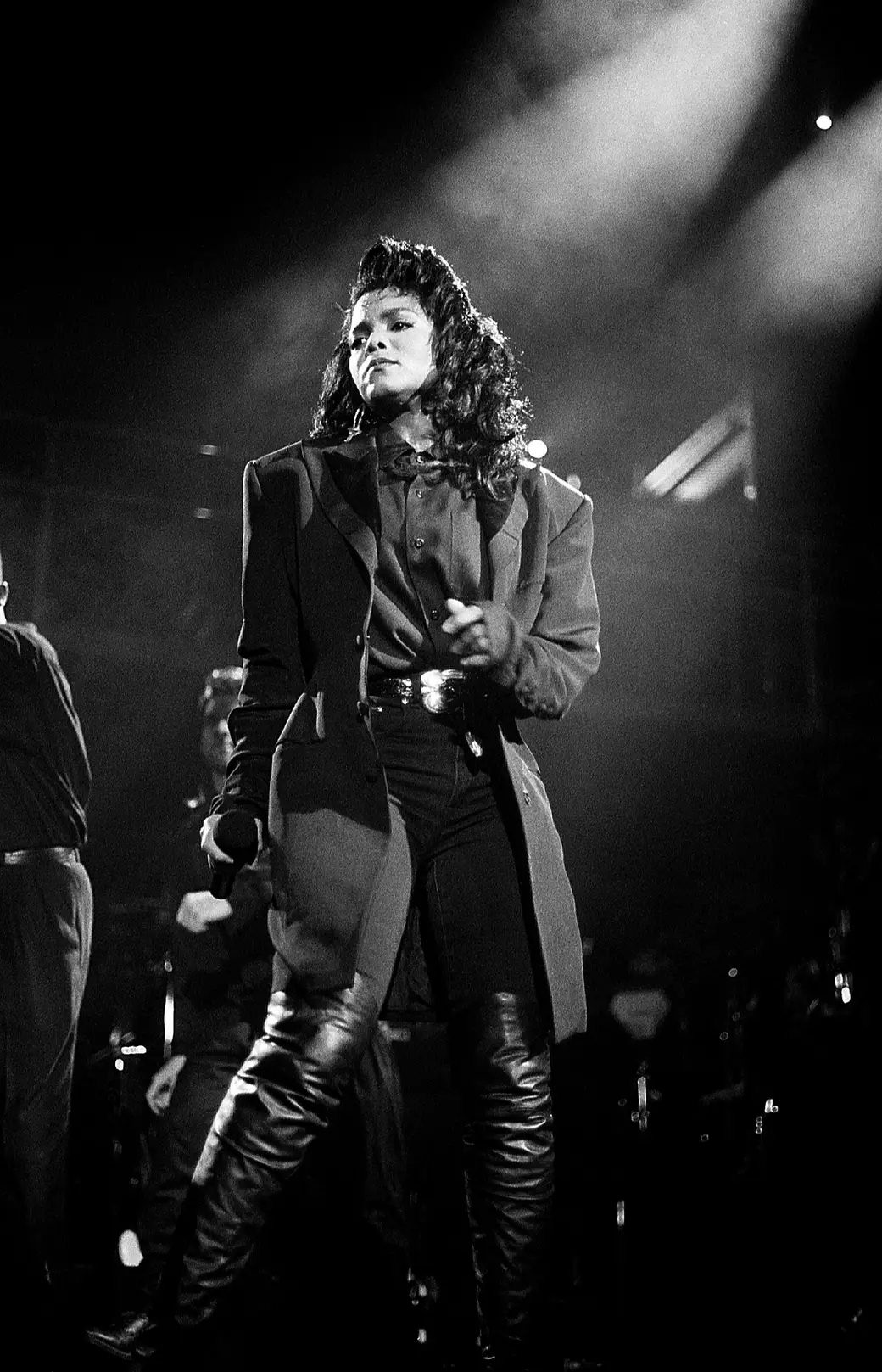 #15 Singer Janet Jackson performs during her Rhythm Nation tour at the Cincinnati Coliseum in 1990.