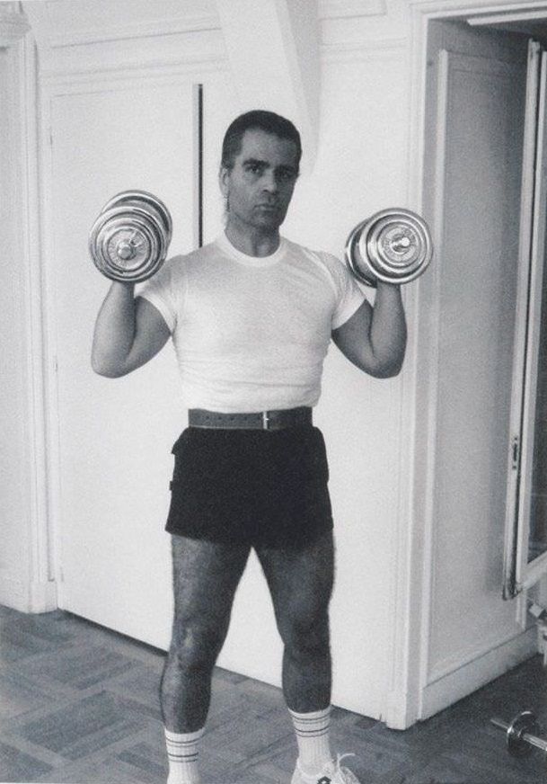 #2 Karl Lagerfeld with weights, 1950s.
