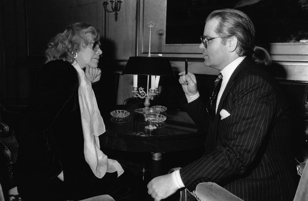 #34 Actress Hildegard Knef and Karl Lagerfeld at the German Embassy on December 1, 1982.
