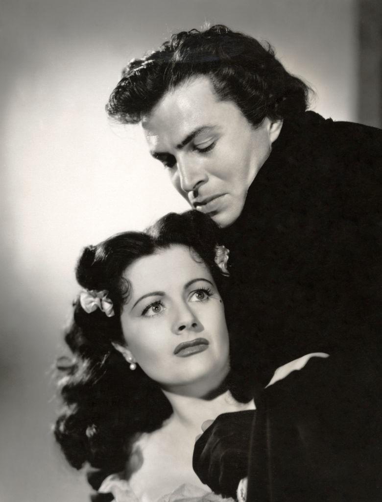 #37 Margaret Lockwood with James Mason, in a dramatic scene from “The Wicked Lady”, 1945.
