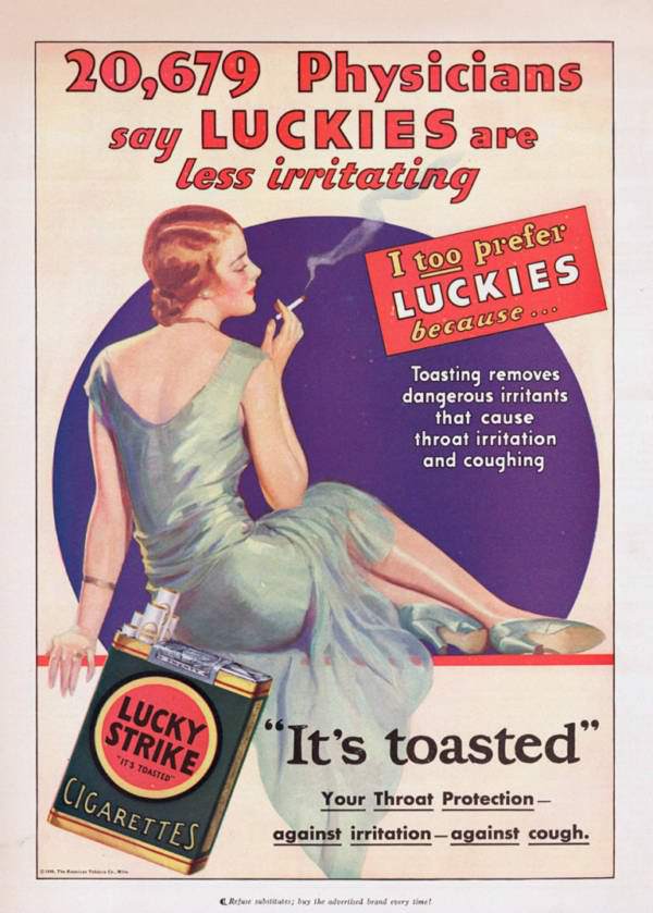 A vintage cigarette ad from the days when it was legal to use claims about cigarettes’ supposed health benefits made by physicians.