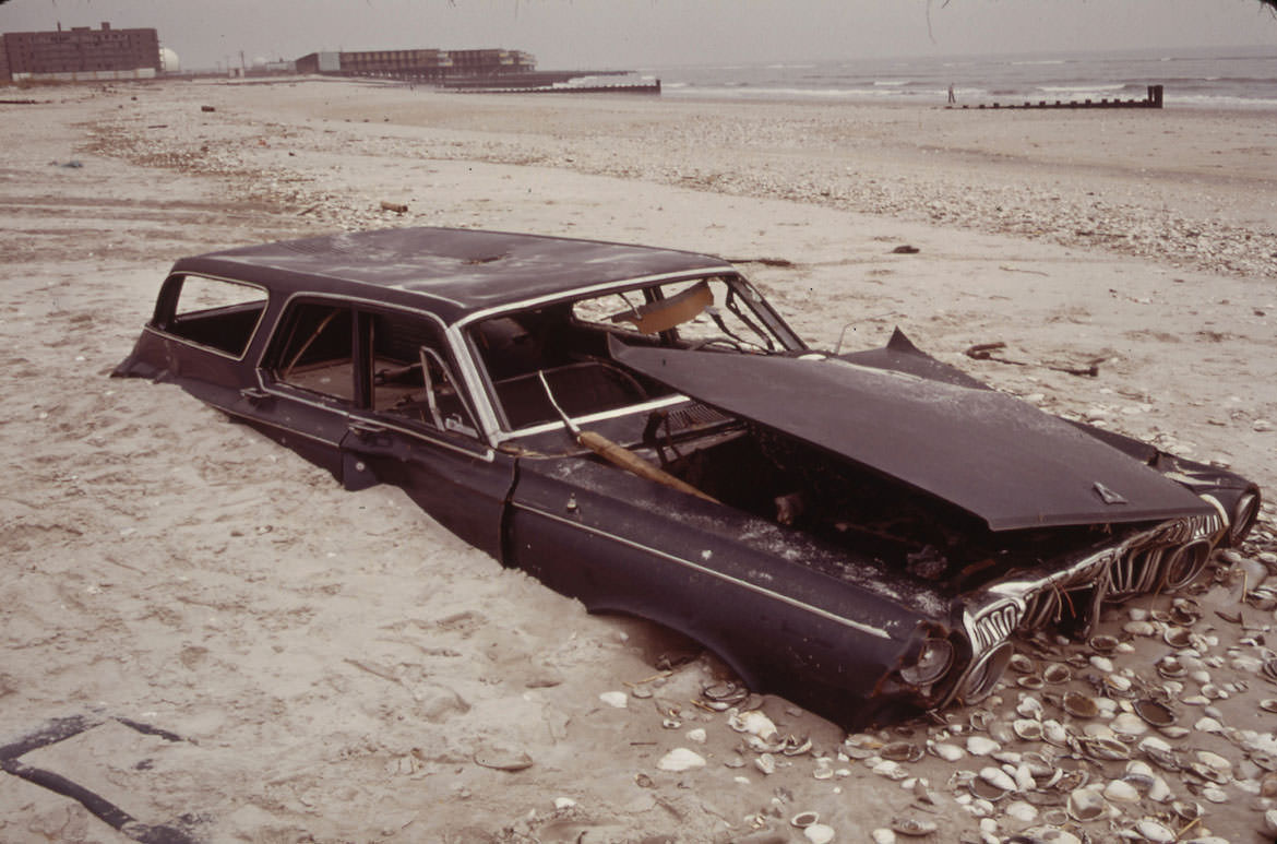 #8 Sand Covers Abandoned Car on Beach at Breezy Point South of Jamaica Bay, May, 1973