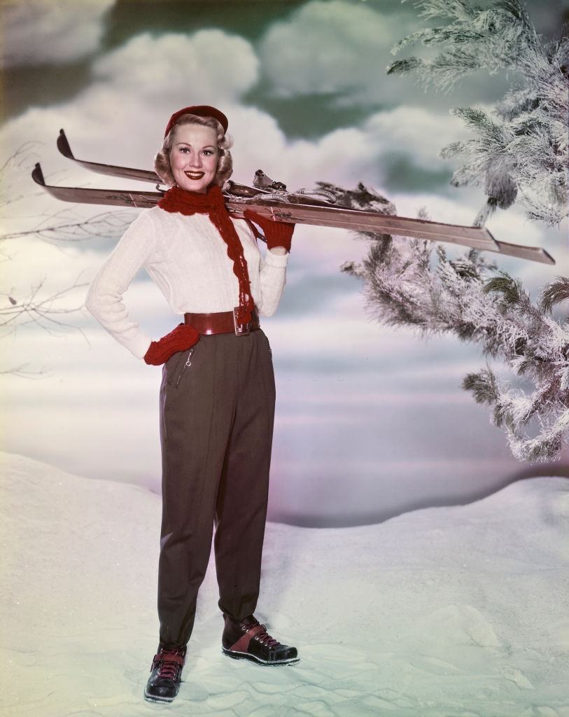 #3 Virginia Mayo with a pair of skis, 1950.