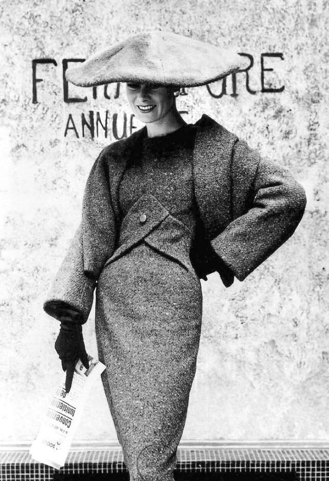#32 Model in Christian Dior’s Y-Line dress called “Blue de Perse”, photo by Regina Relang, Paris, 1955