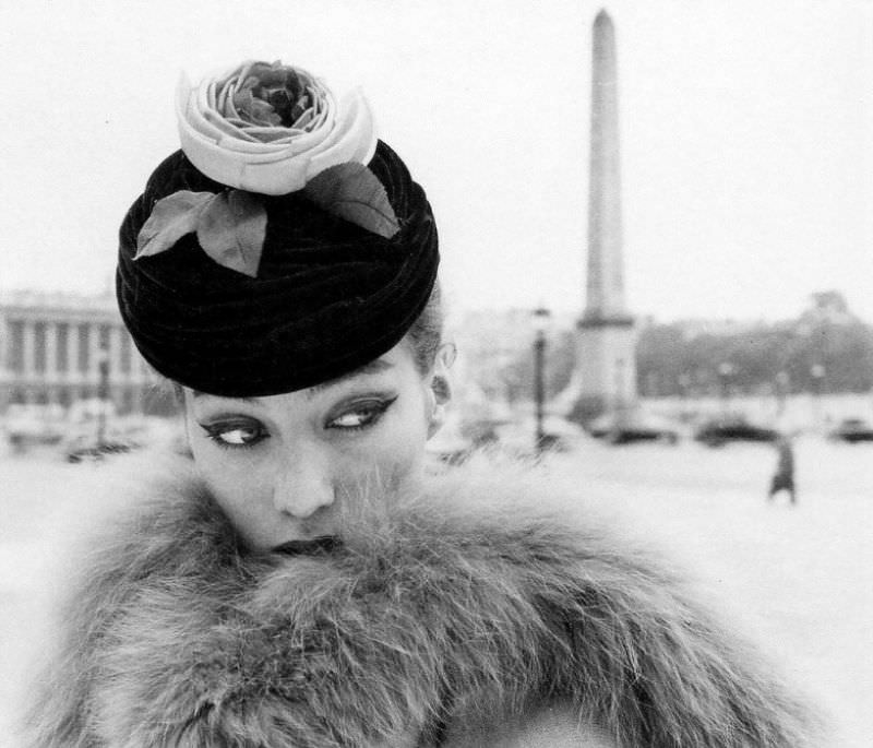 #34 Моdel wearing black ice cap with flowers by Jean Barthet, photo Regina Relang, Paris, 1955