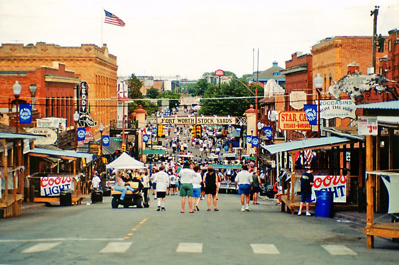 #32 Exchange Avenue, the main street in the Stockyards, was closed to traffic during Chisholm Trail Roundup, Ft. Worth Stockyards, June 1999