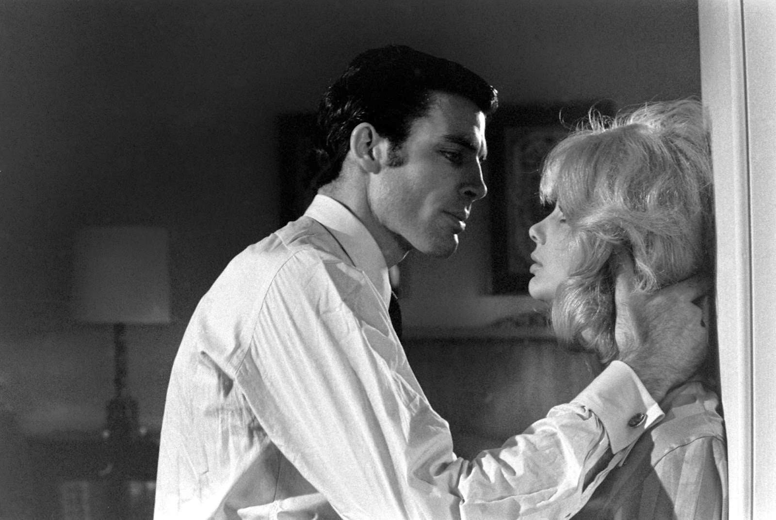 #16 Robert Campbell during a kissing test, opposite actress France Anglade, 1967.