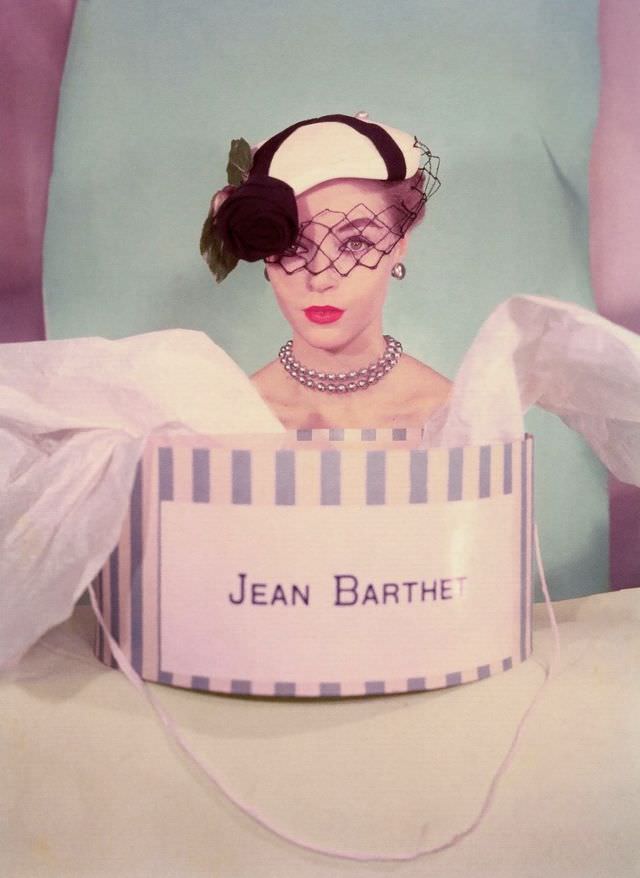 #17 Joan Olson wearing a hat by Jean Barthet, Paris, 1953