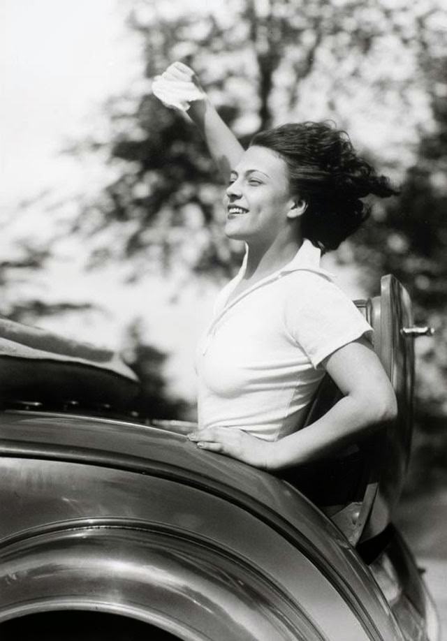 #3 Eva Szaplone in a rumbleseat, 1932