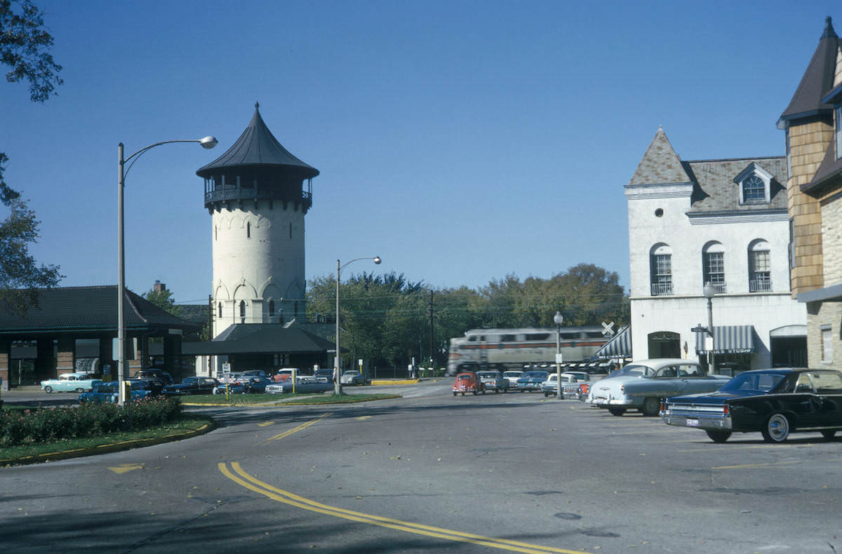 #2 Water tower and business district, Riverside, Ill. 1964