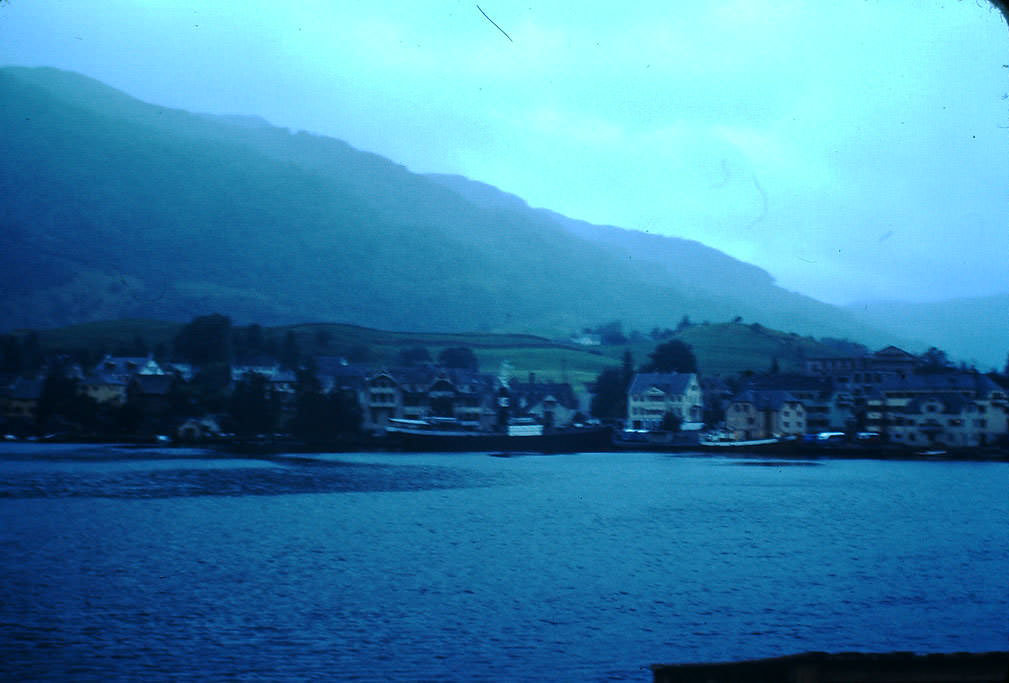#54 Norheimsund- from across water, Norway, 1940s.