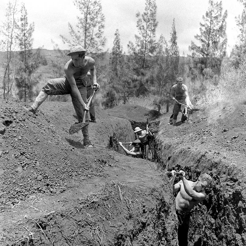 #14 Men dig a post-Pearl Harbor defensive trench in Hawaii, December 1941.