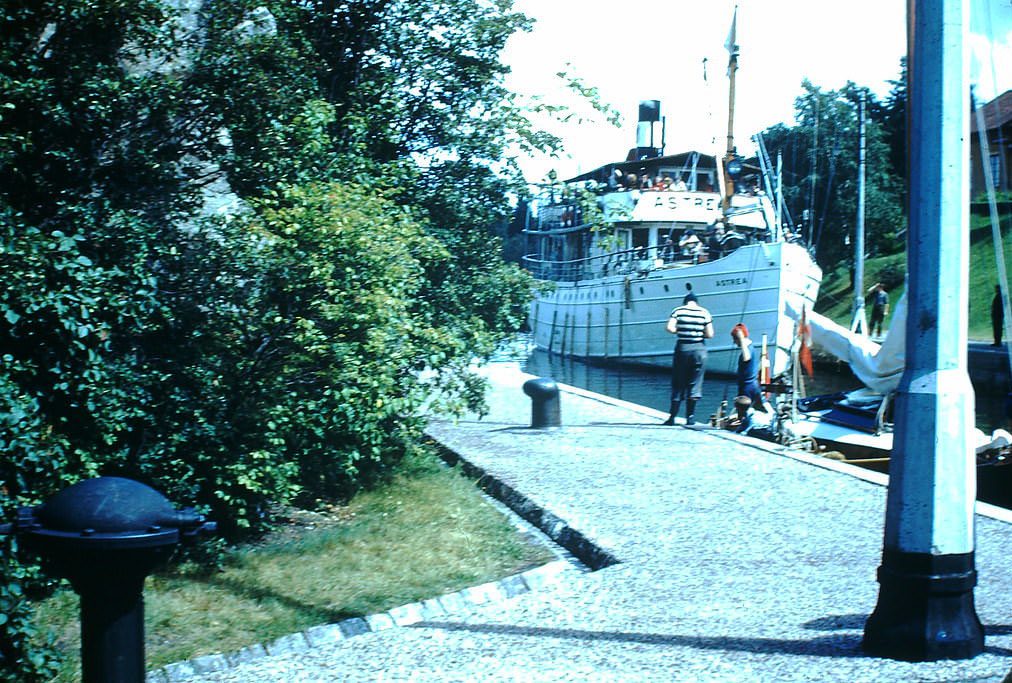#56 Canal Steamer in Trollhattan Locks, Sweden, 1949.