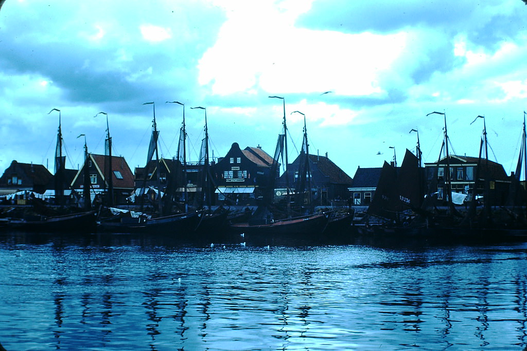 #32 Fishing Boats in Volendam, the Netherlands, 1940s.