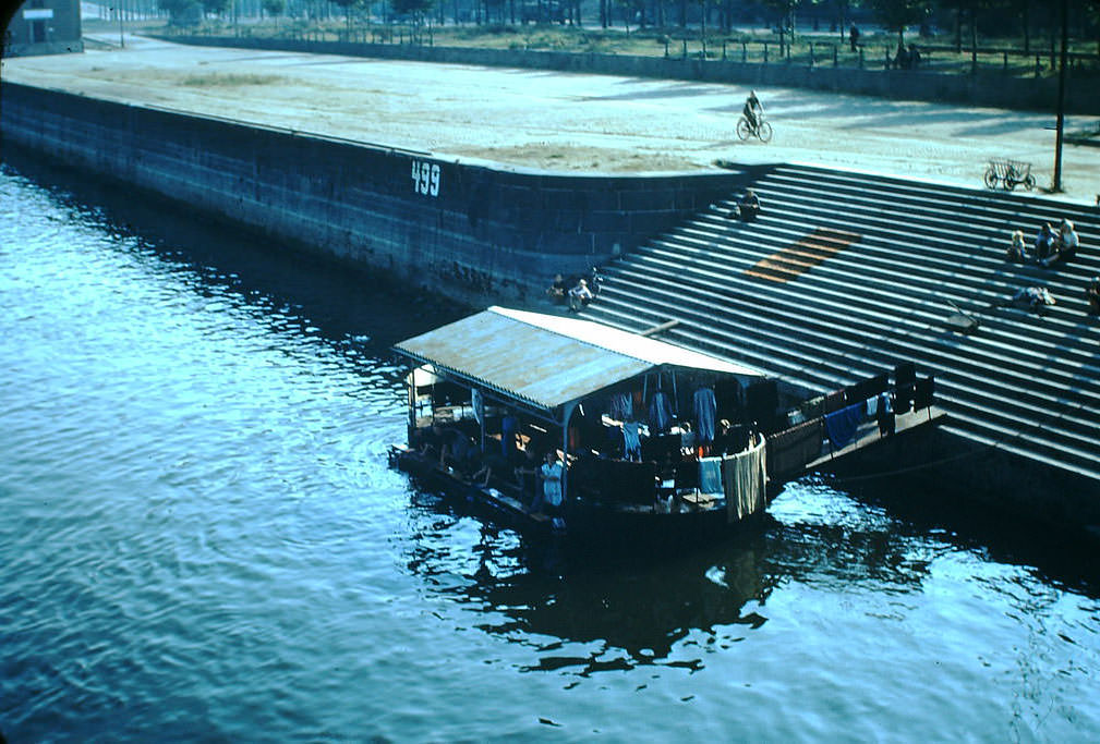 #47 The Rhine at Mainz, Public Washhouse, Germany, 1949.