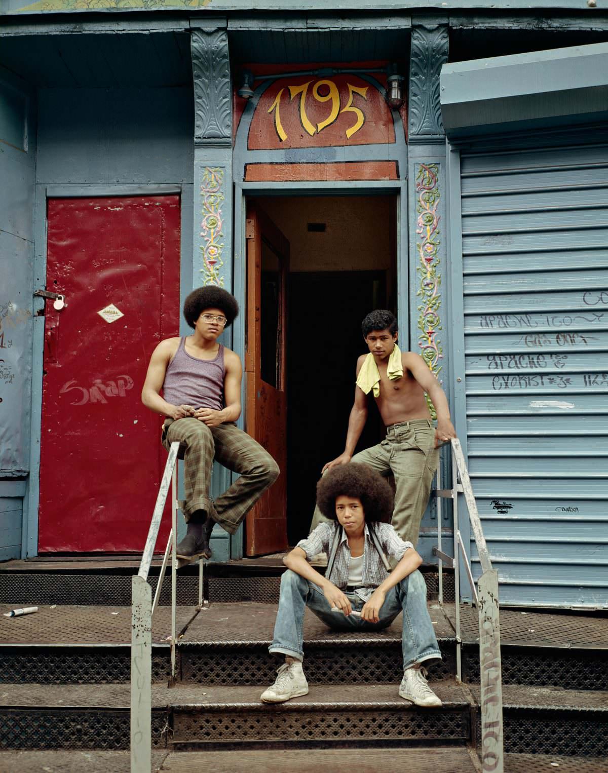 #14 Three boys at the front door, 1975, New York