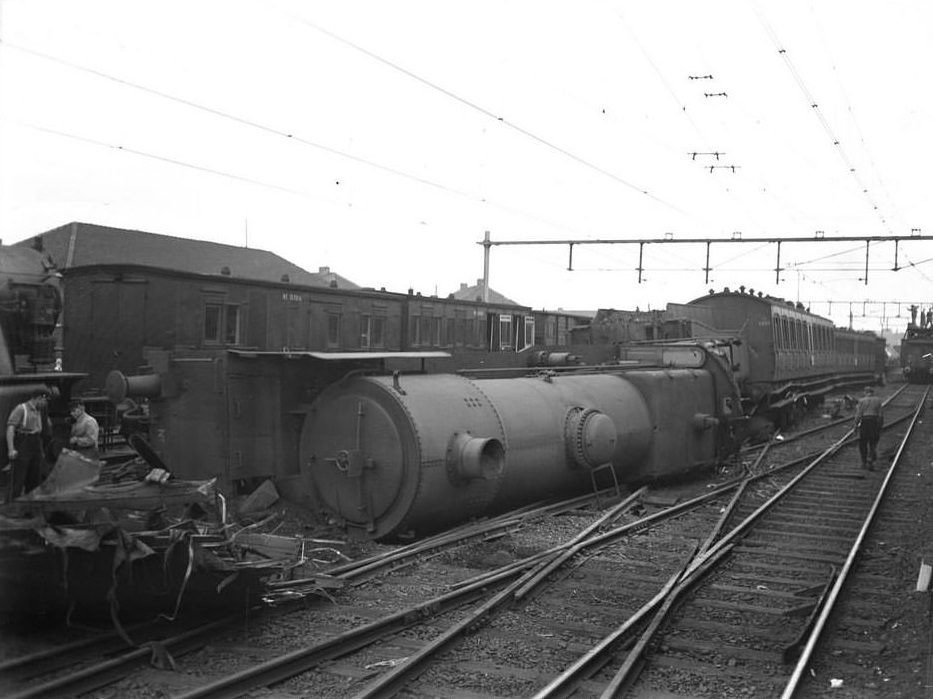#21 A train accident in Amsterdam, 1950s.