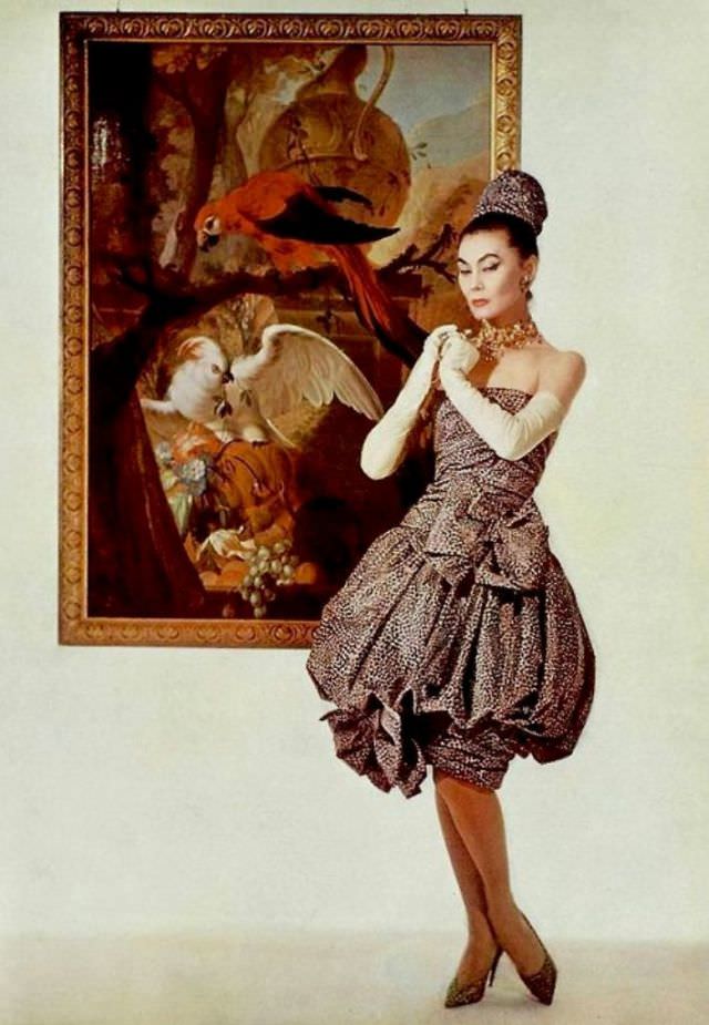 #35 Alla is wearing (YSL) Dior’s taffeta and lamè cocktail dress, photo by Georges Saad, L’Art et la Mode, 1959