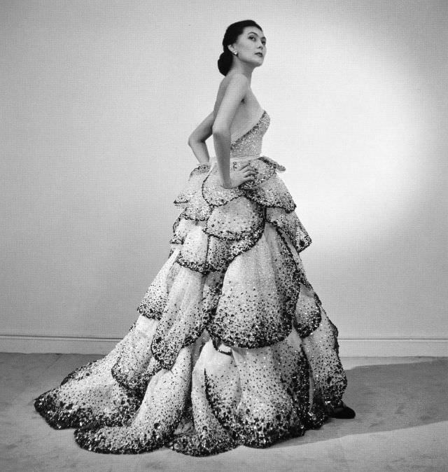 #9 Alla is wearing Christian Dior’s petaled evening gown called “Junon” named for the queen of the gods in Roman mythology, p1949