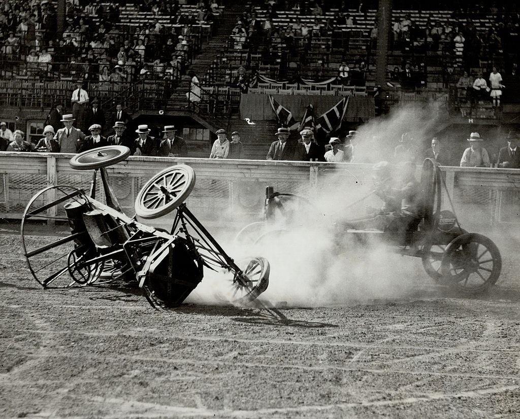 #5 A crashed car in an Auto polo match, 1922.