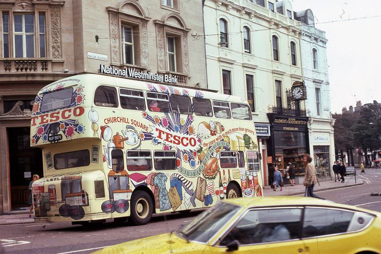 #29 A Tesco bus outside Pavilion Buildings, North Street, 1974