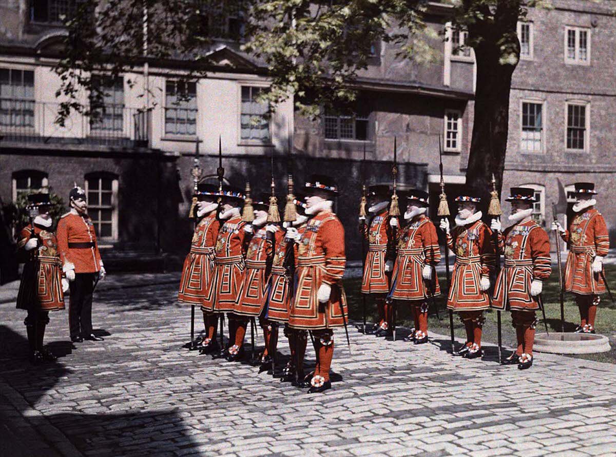 #29 A part of the company of Yeomen preparatory, known as Beefeaters, at the Tower of London.