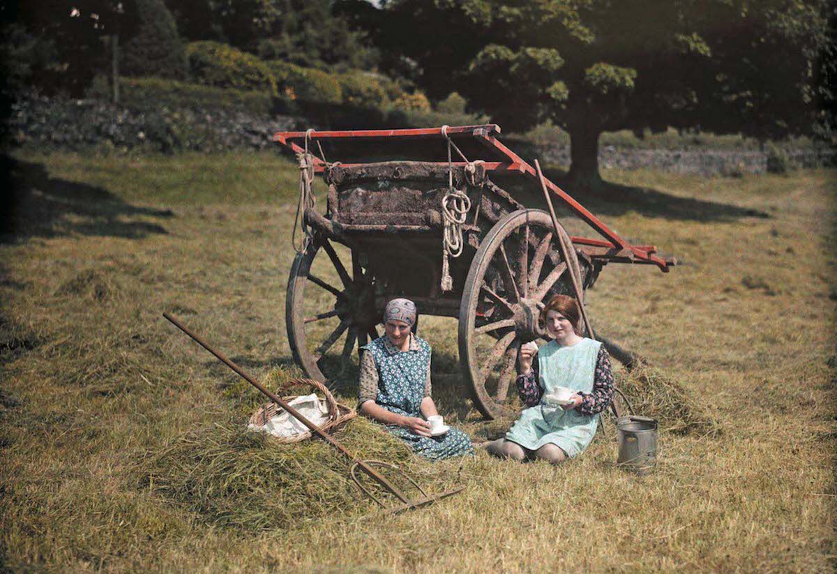 #5 Two women rest for lunch in a Lancashire hayfield.