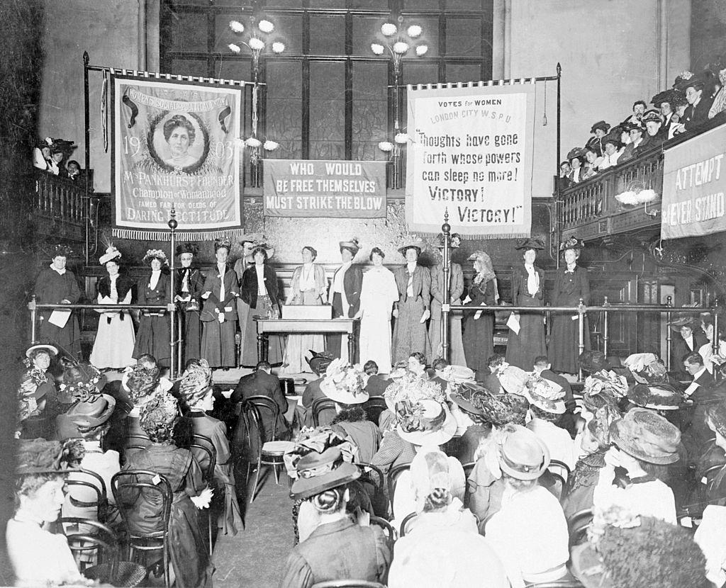 #25 A meeting at Caxton Hall prior to the ‘Rush the House of Commons’ demonstration, October 1908.