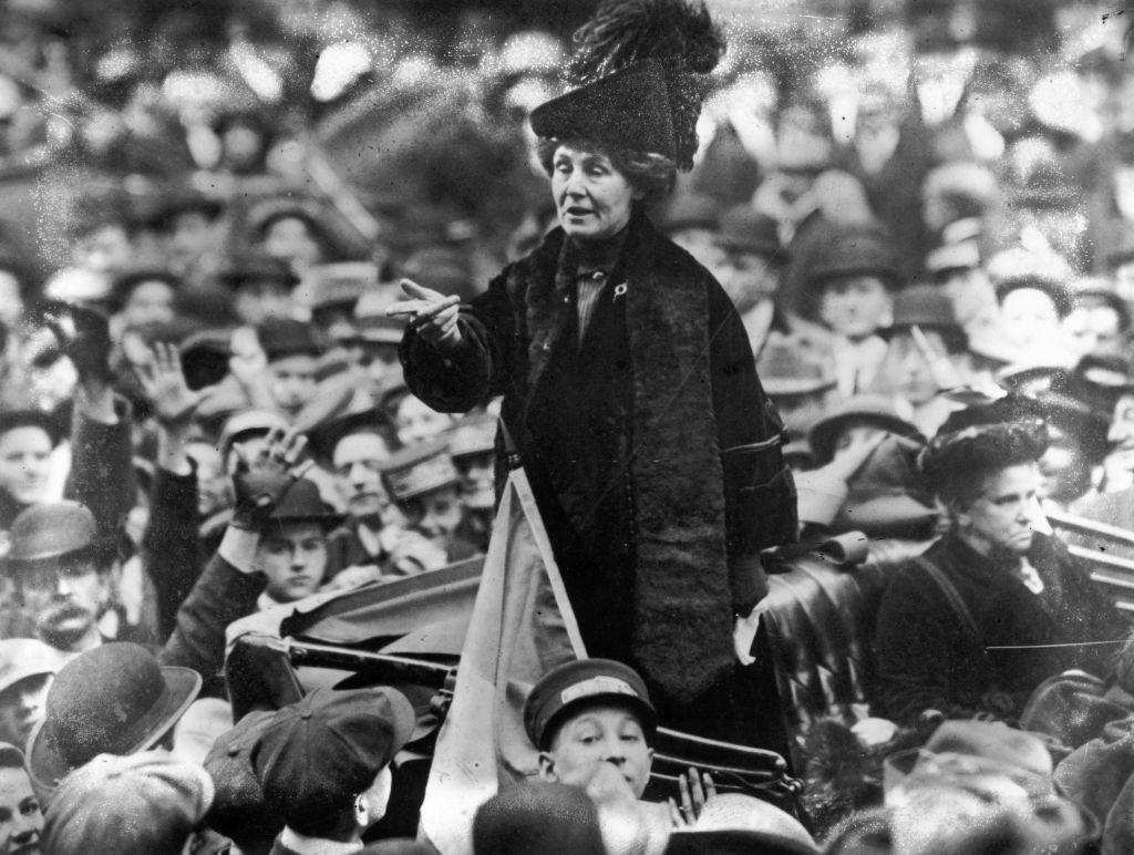 #40 Emmeline Pankhurst being jeered by a crowd in New York.