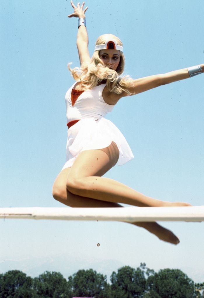 #55 Lynda Carter jumping in ‘The New Original Wonder Woman’, 1975.