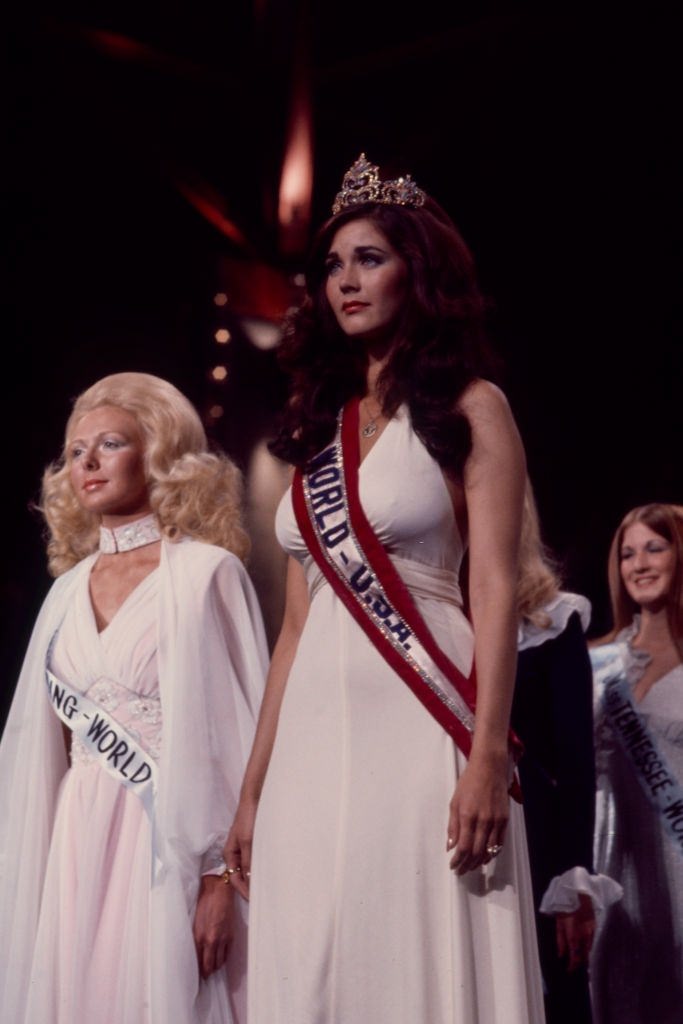 #16 Lynda Carter competing in the 1970 Miss World pageant, Royal Albert Hall.