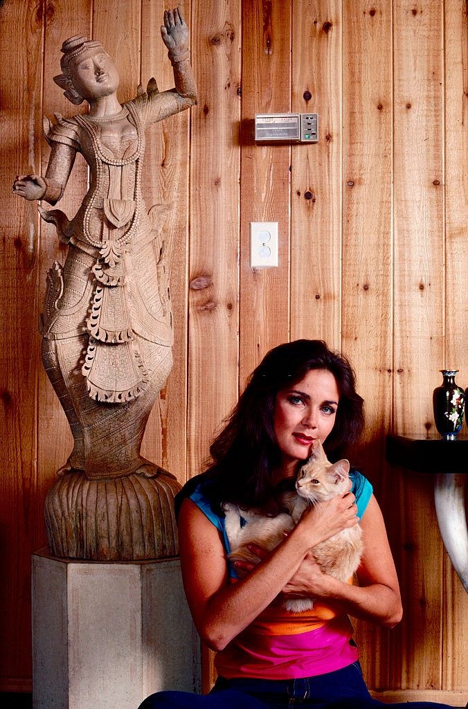 #61 Lynda Carter with her cat, 1981.
