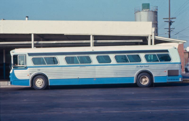 A 1974 Flxible surburban bus at San Diego Transit’s Imperial Avenue Division in the 1970s