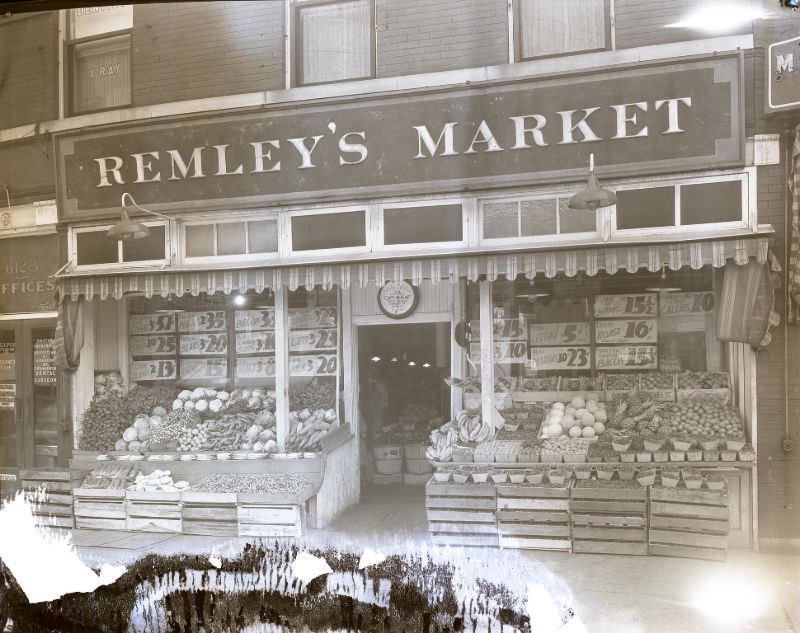 #16 Produce displays outside of Jim Remley’s Market at 6213 Easton in Wellston (later renamed Dr. Martin Luther King Drive), June 1931