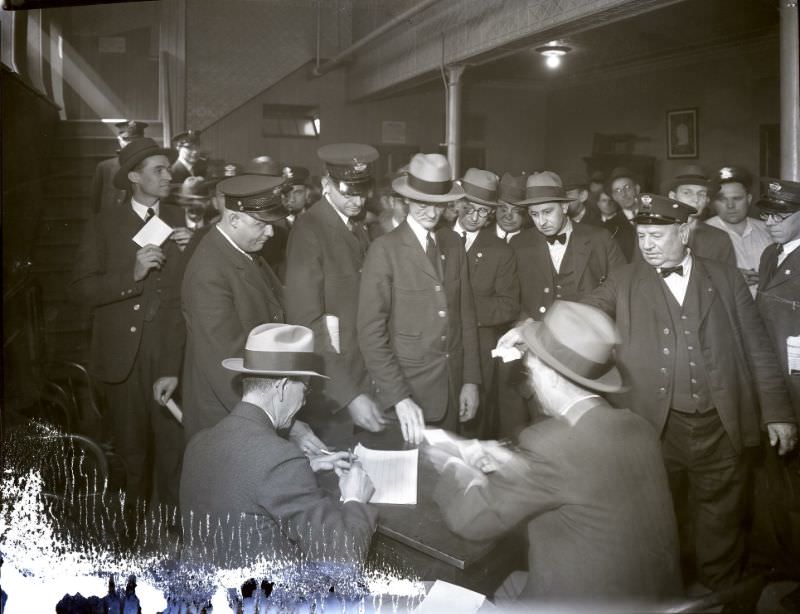 #19 Street car union members voting on a strike at Unity Hall, May 1931