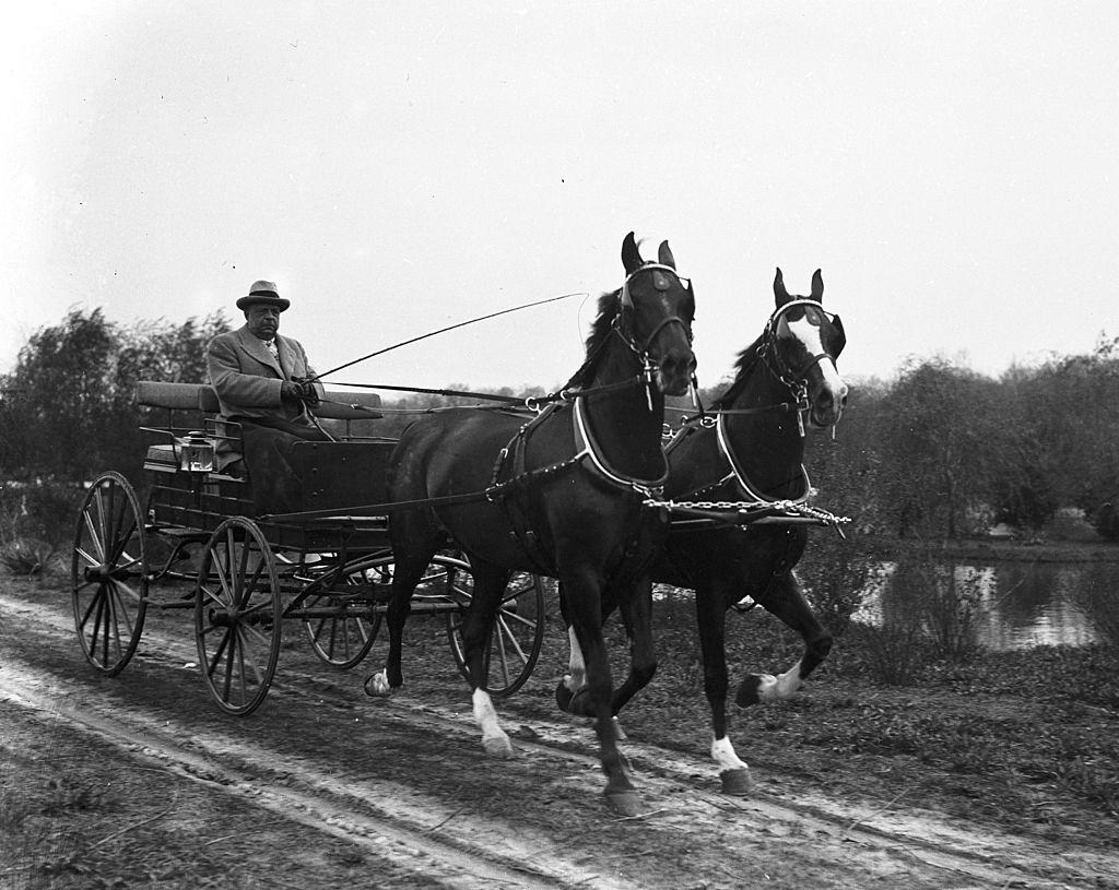 #3 August Anheuser Busch Sr of St Louis, Missouri, driving a horse drawn carriage in April of 1933.