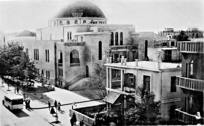#2 Great Synagogue looking south on Allenby Road (now Allenby Street), Tel Aviv, Palestine (now Israel), 1937
