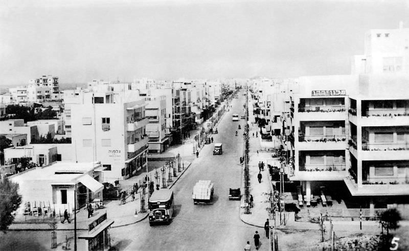 #4 Looking north along Ben Jehuda Road (now a street) from the intersection with what is now Sderot Ben Gurion, Tel Aviv, Palestine (now Israel), 1937