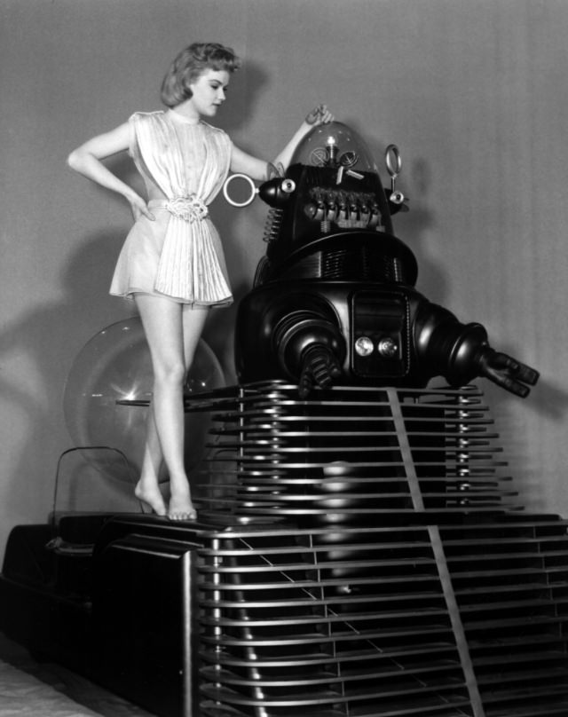 Anne Francis with Robby the Robot During the Filming of ‘Forbidden Planet (1956) Movies