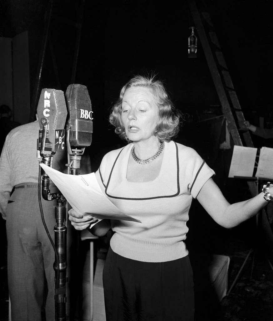 #34 American actress Tallulah Bankhead recording a show at the London Palladium for BBC Radio and the American Radio Station NBC, 1951