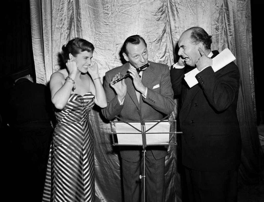 #35 The ‘Much Binding in the Marsh’ radio comic team, left to right; Patricia Hughes, Richard Murdoch, and Kenneth Horne, at the Winter Garden Theatre, London, 1950.