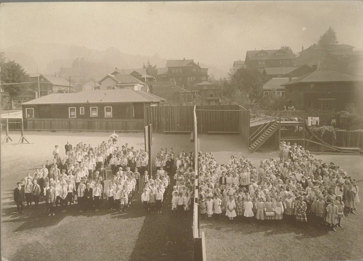 #76 Schoolyard portrait of pupils. Unidentified school in Berkeley, 1920s