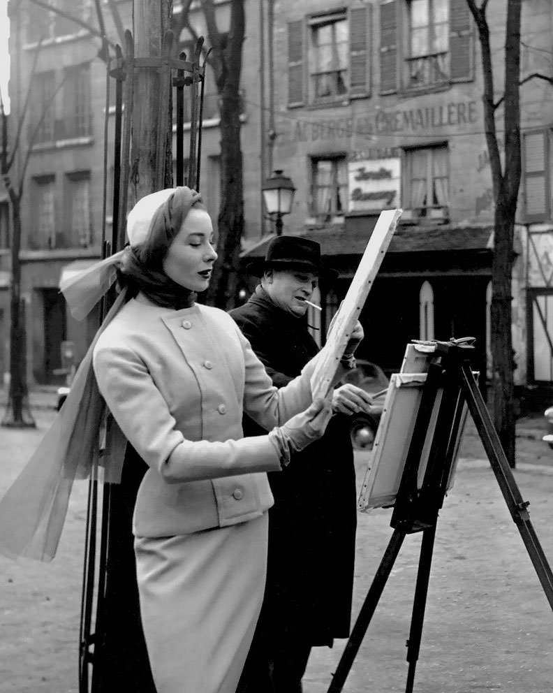 #15 Bettina Graziani, Suit by Hubert de Givenchy, 1953