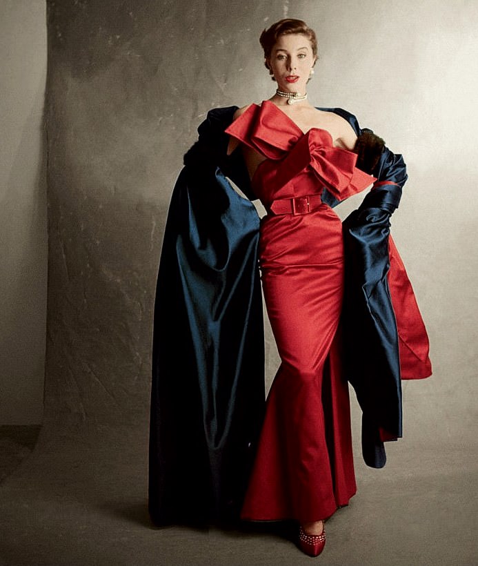 #58 Bettina Graziani in the Red Shoes evening gown, 1950