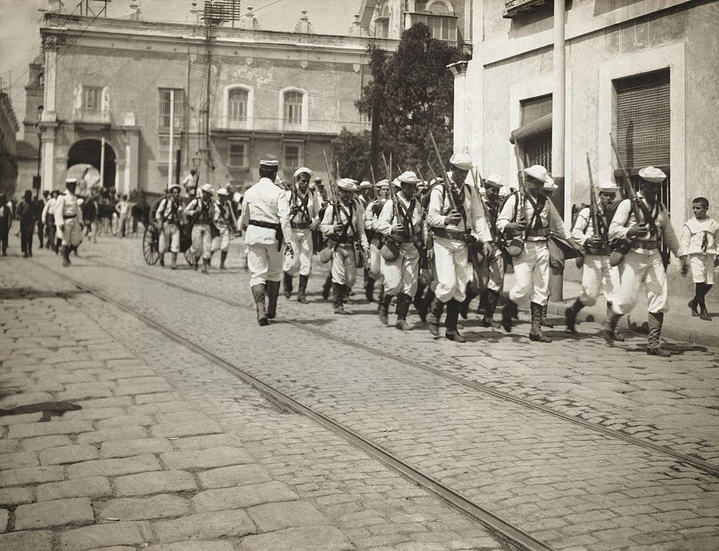 #55 Crew of USS Denver Marching Through Streets, 1890.