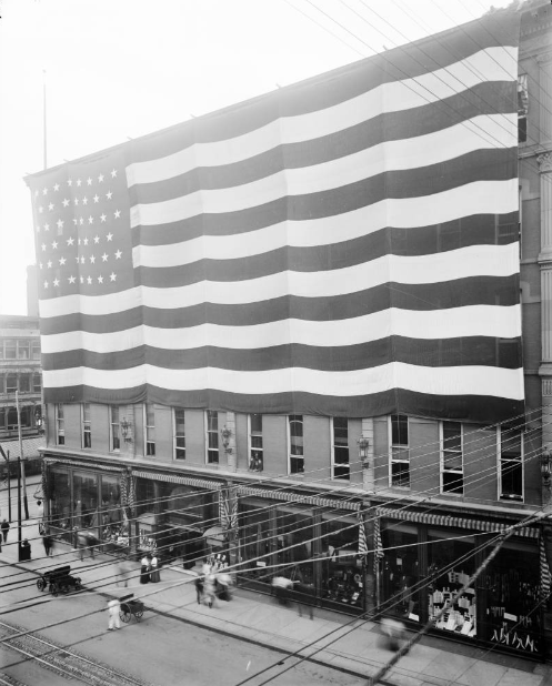 #2 Daniels & Fisher bldg., huge flag, 1896.